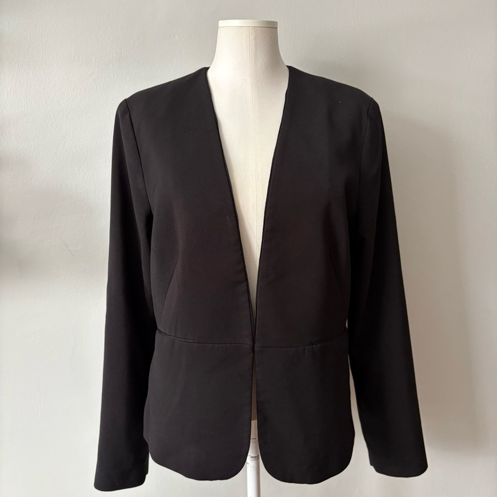 Mango Black Open Front Blazer Minimalist Business Jacket Large